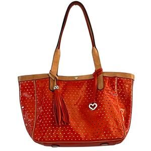 Brighton Red Patent Leather Pixie Hearts Tote Shoulder Purse Rare Collectable